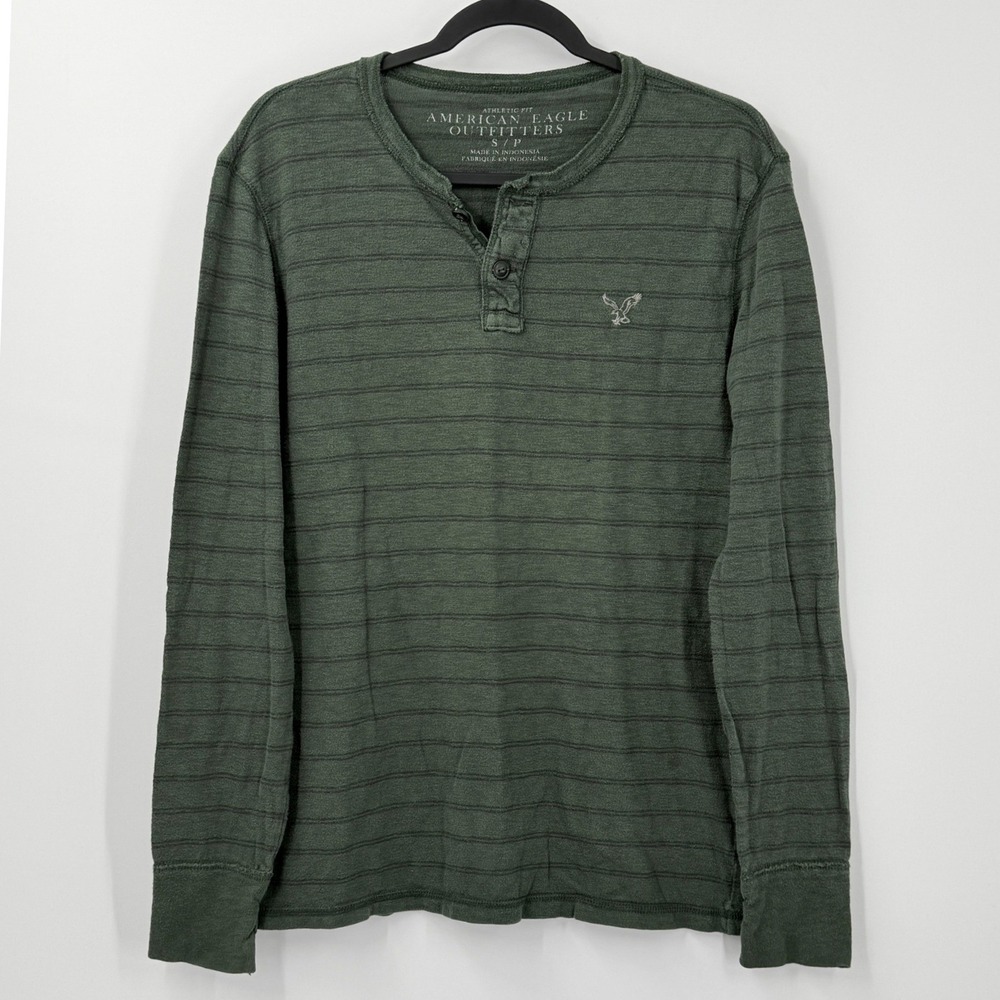 Vtg Y2K American Eagle Henley Shirt Mens sz S Grunge Preppy Striped distressed